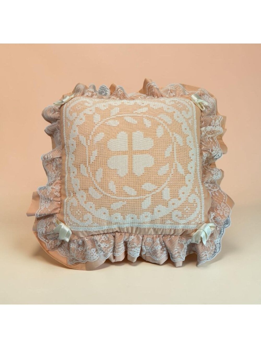 Vintage Throw Pillow Lace Peach Orange Grannycore Cottagecore Decor Accent